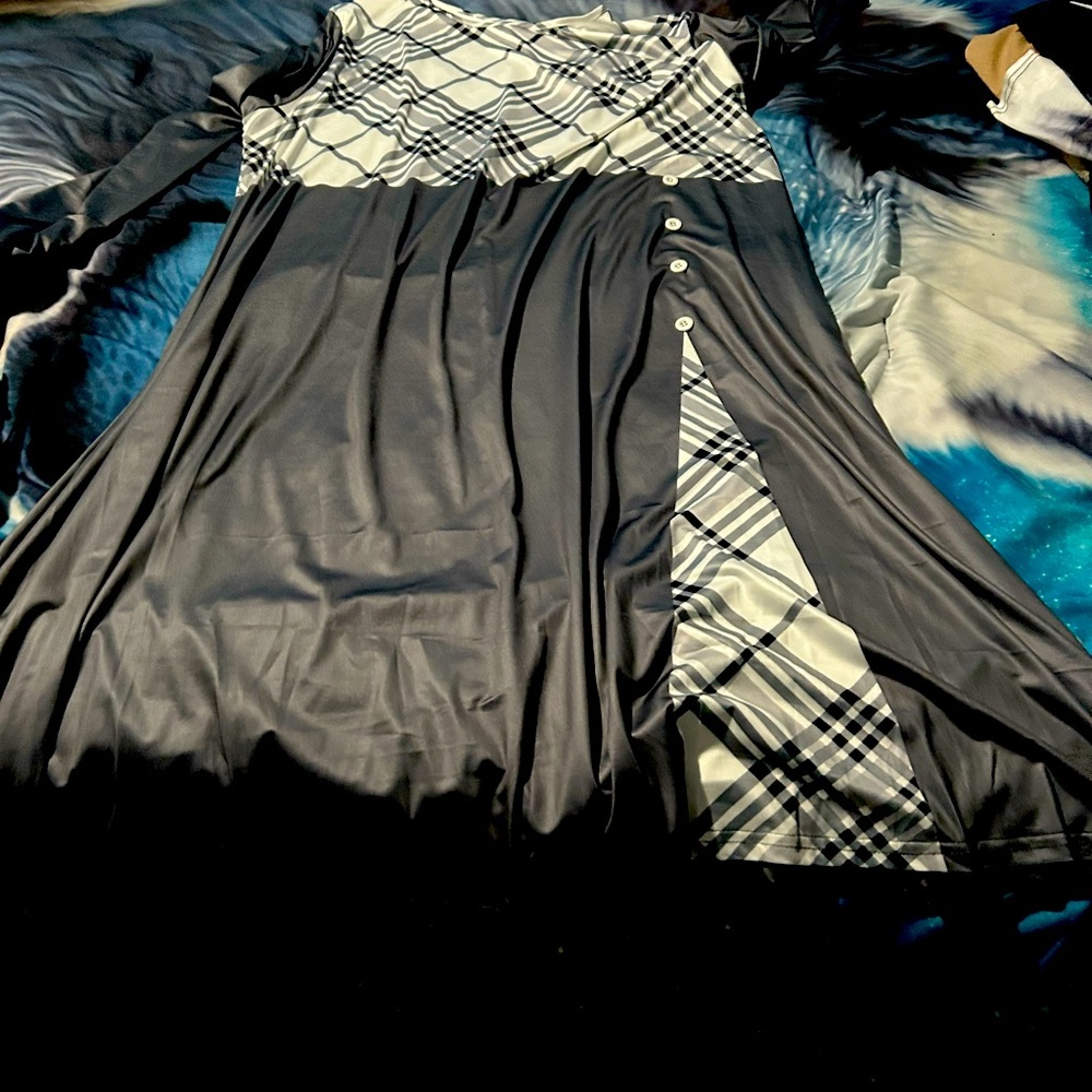 Black and White Plaid Dress with Button Detail